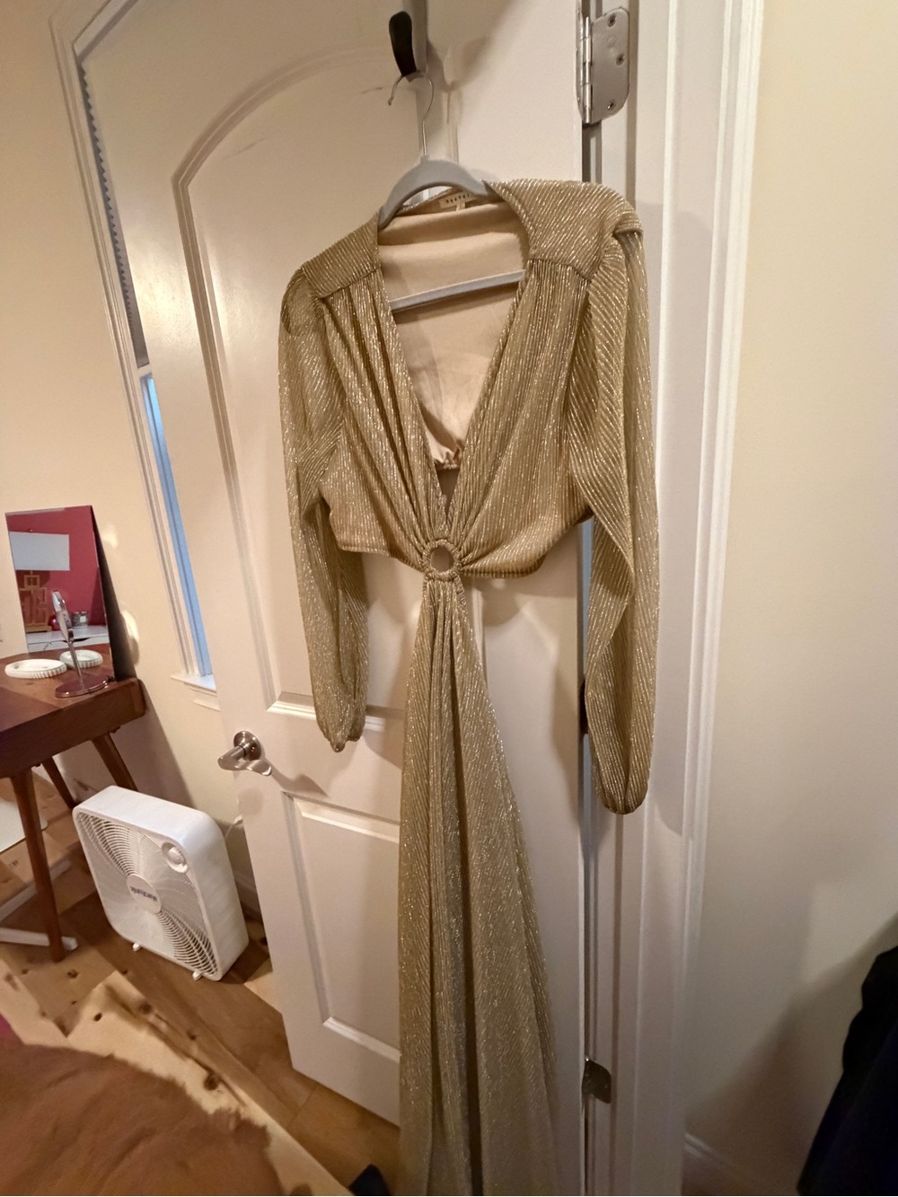 Gold Long Sleeve Maxi Dress with Ring Waist